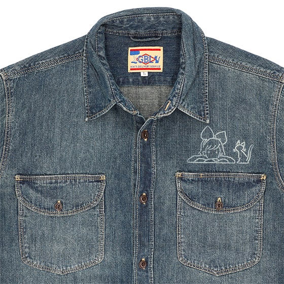 GBL】魔女の宅急便 デニムワークシャツ グーチョキパン店 VINTAGE WASH 