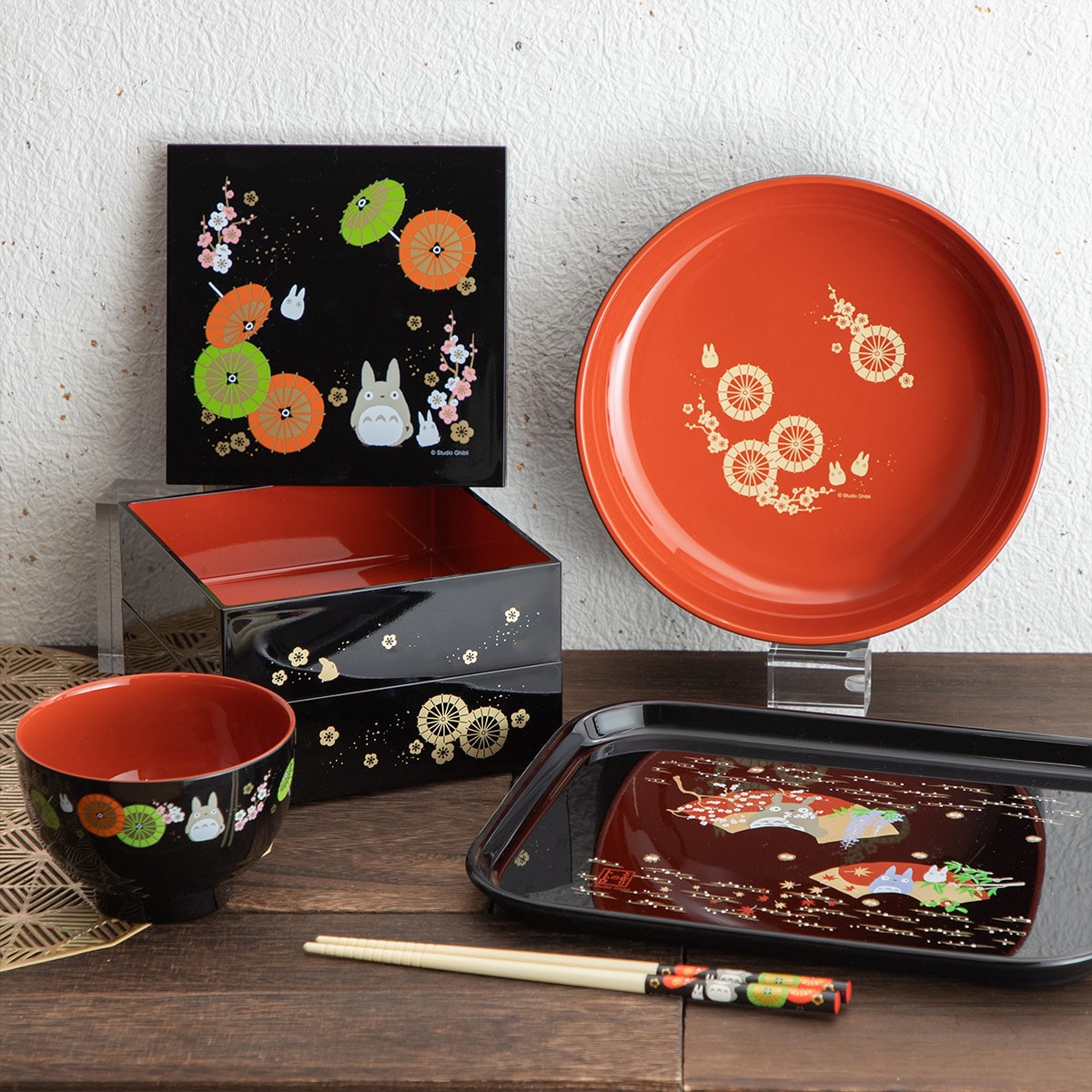 となりのトトロ トトロ和傘 塗2段重箱 NLW15 | どんぐり共和国そらのうえ店