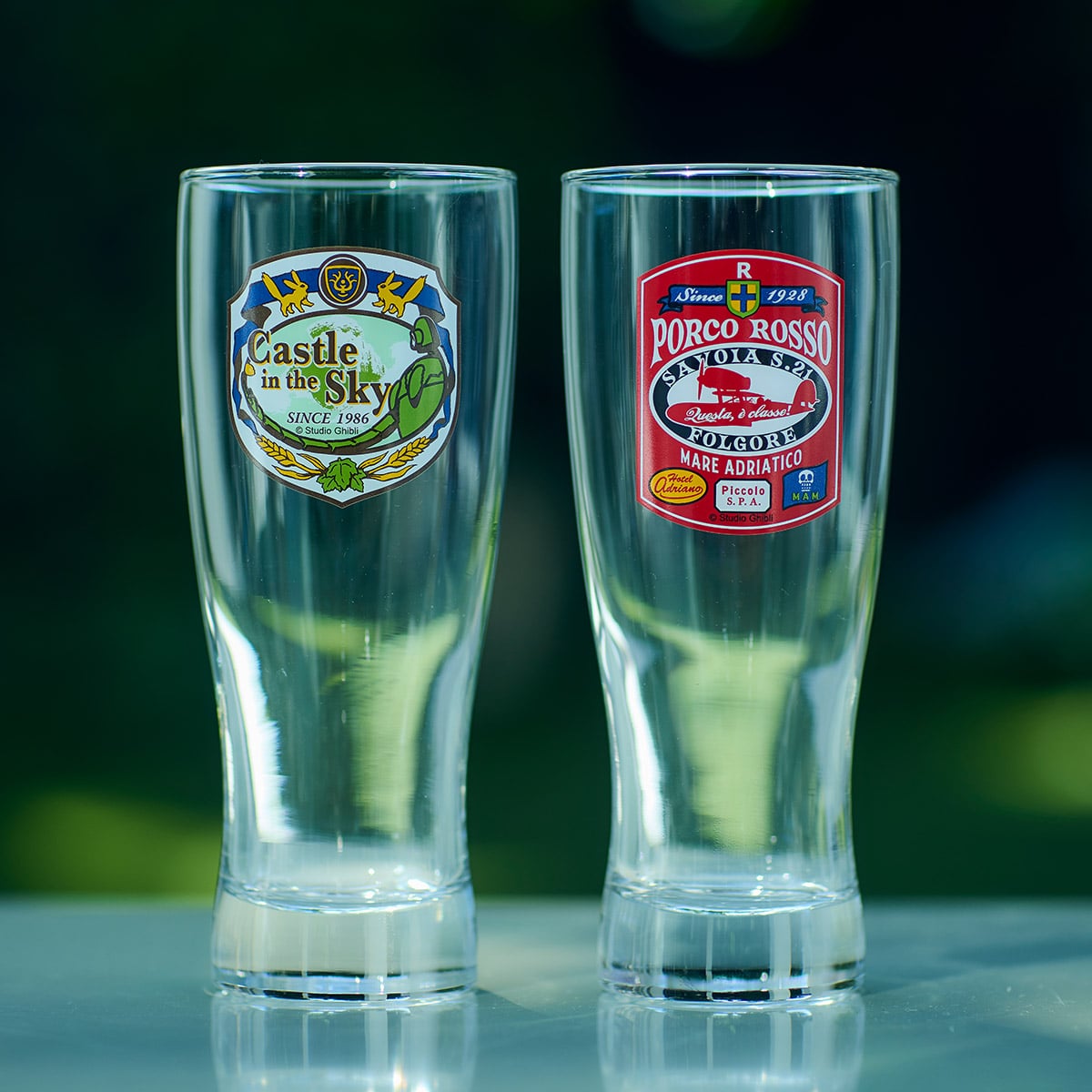 天空の城ラピュタ ジブリタグレーベル ビアタンブラー | どんぐり共和国そらのうえ店 16.9オンス ヴィンテージリブ付きガラスタンブラー 2個セット  - カクテル、ジュース、コーヒー、ビール用の溝付きリップルデザイン