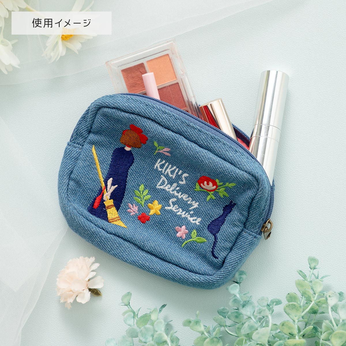 ブラックWデニム♡グラデローズ刺繍のちょこっとお出かけミニバッグ♡ストーン付き HONEYSUCKLE ROSE(ハニーサックルローズ)チャーム付きミニ
