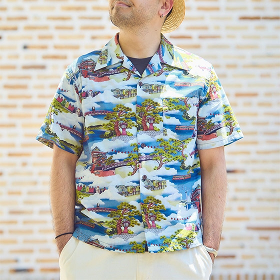 【GBL】千と千尋の神隠し ハワイアンシャツ 霊々の湯治湯