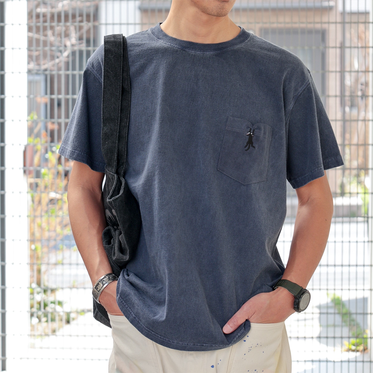 GBL】魔女の宅急便 Good On コラボポケット刺繍Tシャツ ジジ 