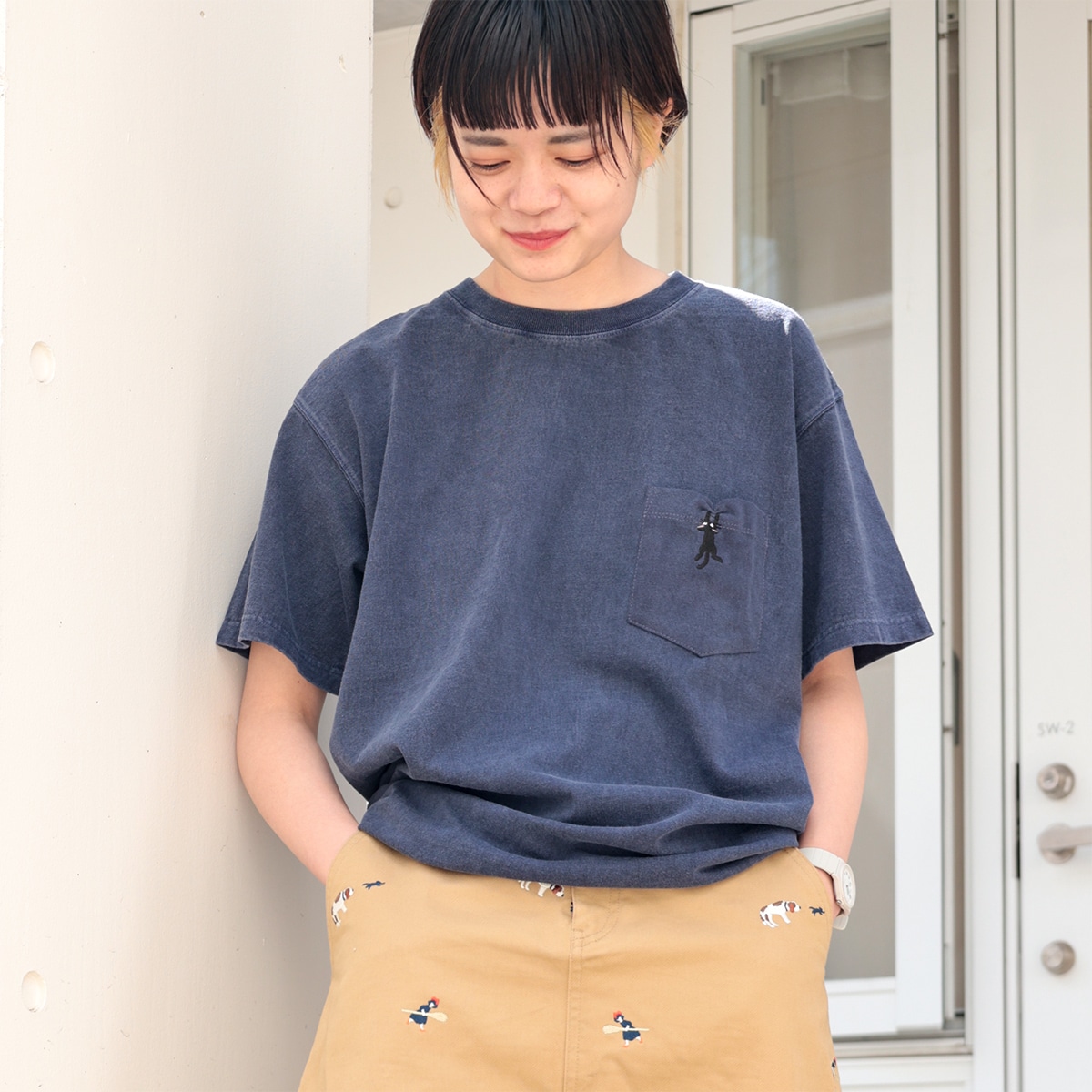GBL】魔女の宅急便 Good On コラボポケット刺繍Tシャツ ジジ 