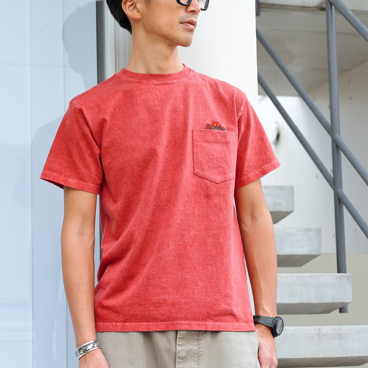 GBL】ハウルの動く城 Good On コラボポケット刺繍Tシャツ カルシファー 