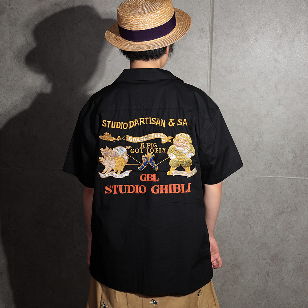 【GBL】 ステュディオ・ダ・ルチザン 紅の豚 刺しゅうシャツ パッチデザイン ブラック