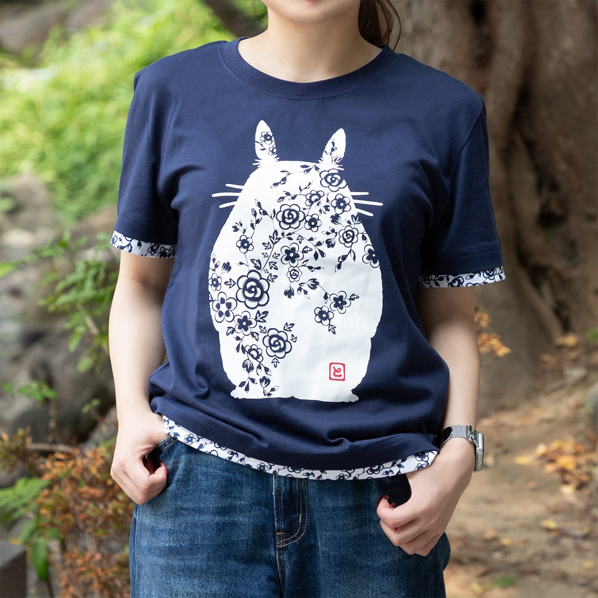 となりのトトロ Tシャツ 中国切り絵風 (紺) | どんぐり共和国