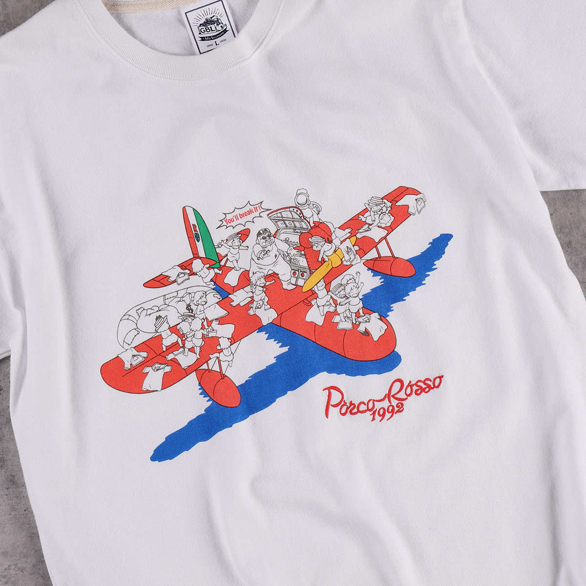 GBL紅の豚BASIC Tシャツ 静かにしなさい！ジブリ マンマユート団 ポルコ GBL】紅の豚 BASIC Tシャツ 静かにしなさい！ (PW) | どんぐり共和国
