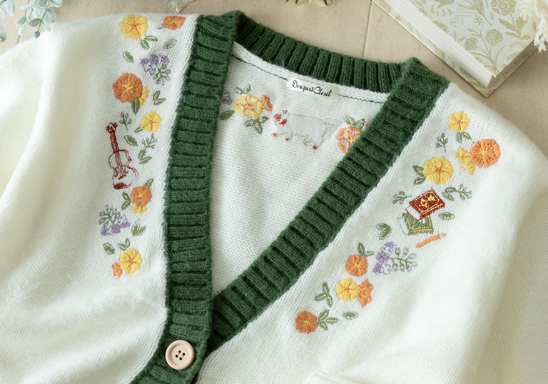 Donguri Closet限定 耳をすませば フラワー刺繍カーディガン